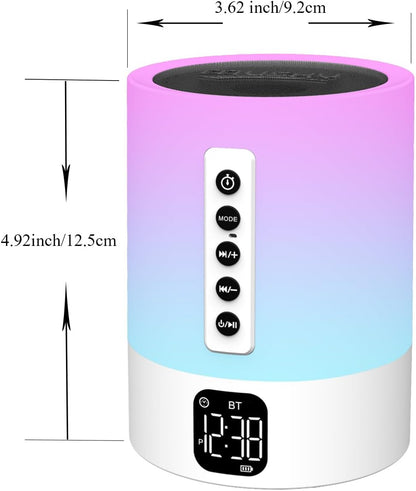 Alarm Clock Bluetooth Speaker, Night Light White Noise Machine Touch Bedside Lamp with Alarm Clock for Kids Multi-Color Changing Night Light