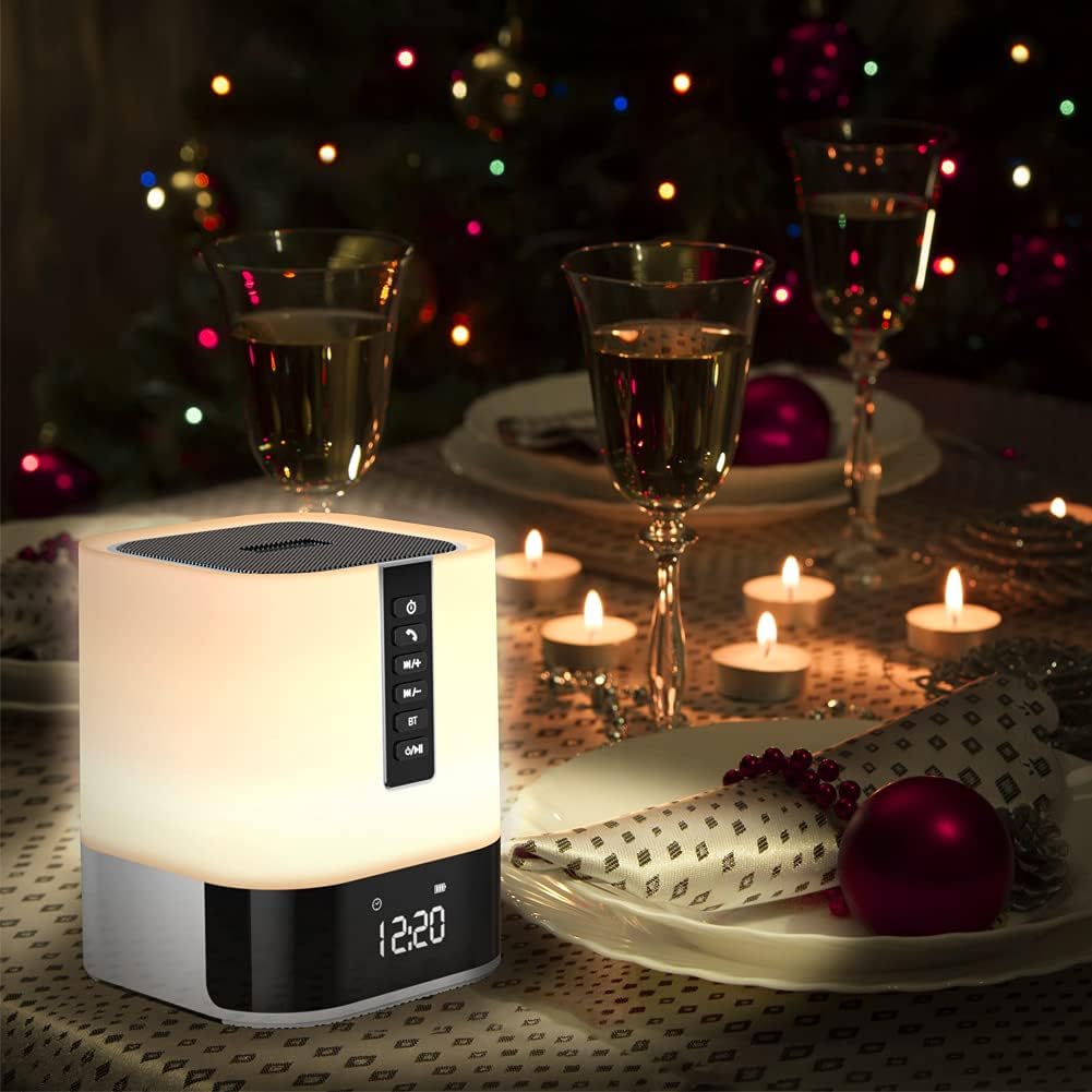 Night Light Bluetooth Speaker, 5 in 1 Touch Control Bedside Lamp Dimmable Multi-Color Changing, Bedroom Alarm Clock