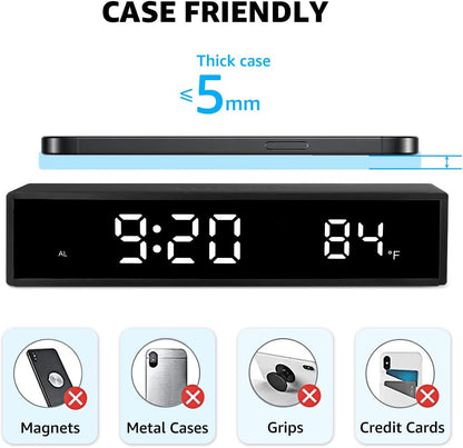 Digital LED Alarm Clock with Wireless Charging, 15W Fast Wireless Charger for Smart Phone for iPhone/Samsung, NightTime Mode Adjustable Brightness Snooze, Clock for Bedroom, Living Room, Office, Black