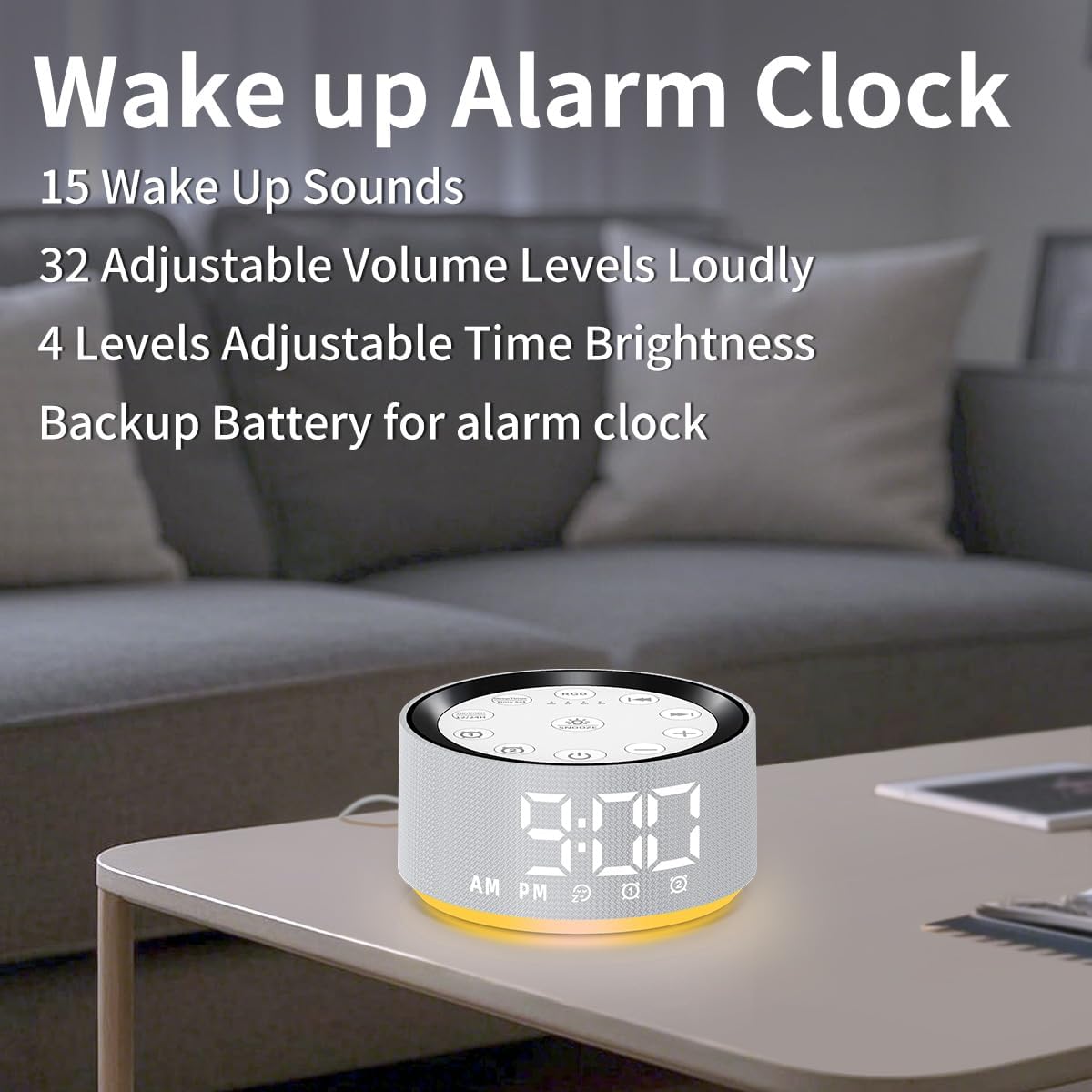 Sound Machine White Brown Noise Machine with 30 Sleeping Sounds for Baby Kids Adults Night Light Bedroom Alarm Clock 2 Alarms Backup Battery 32-Level Vol 15 Wake up Sounds for Mild Heavy Sleeper