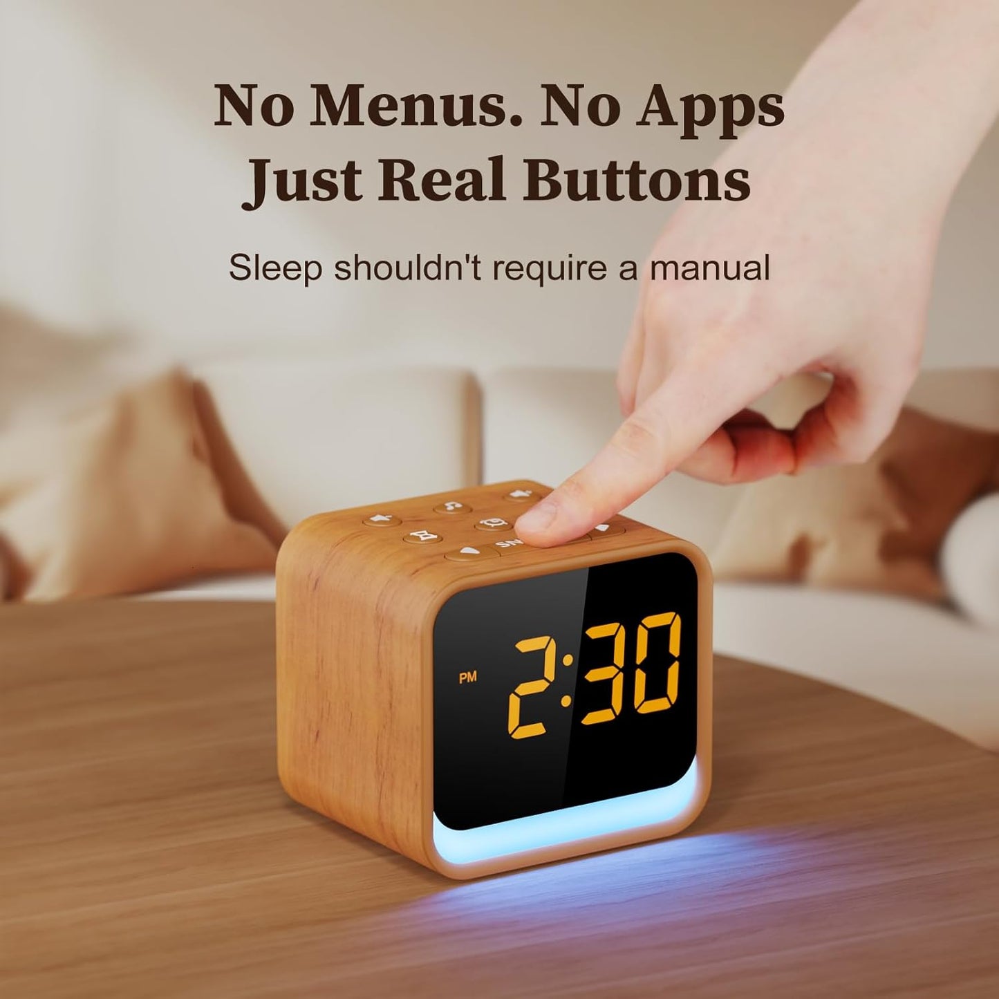 Wooden Sound Machine Alarm Clock for Bedrooms - Gentle Wake-Up with Birdsong, White Noise for Sleeping, Small Digital Clock for Phone-Free Routine
