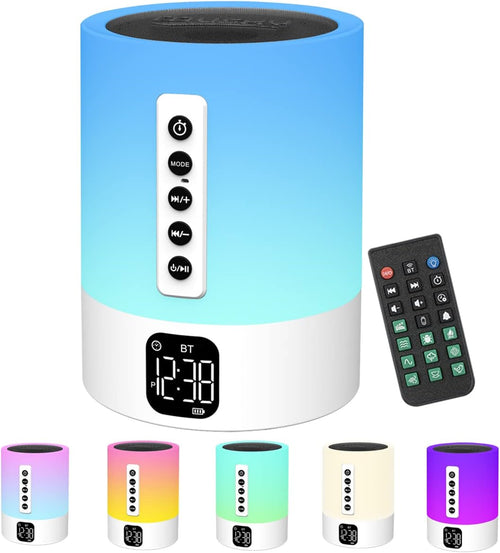 Alarm Clock Bluetooth Speaker, Night Light White Noise Machine Touch Bedside Lamp with Alarm Clock for Kids Multi-Color Changing Night Light