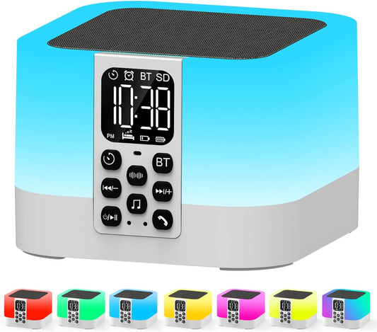 Night Light Bluetooth Speaker, Multi-Color Changing Alarm Clock for Bedrooms, Dimmable Bedside Lamp, Best Birthday Gift
