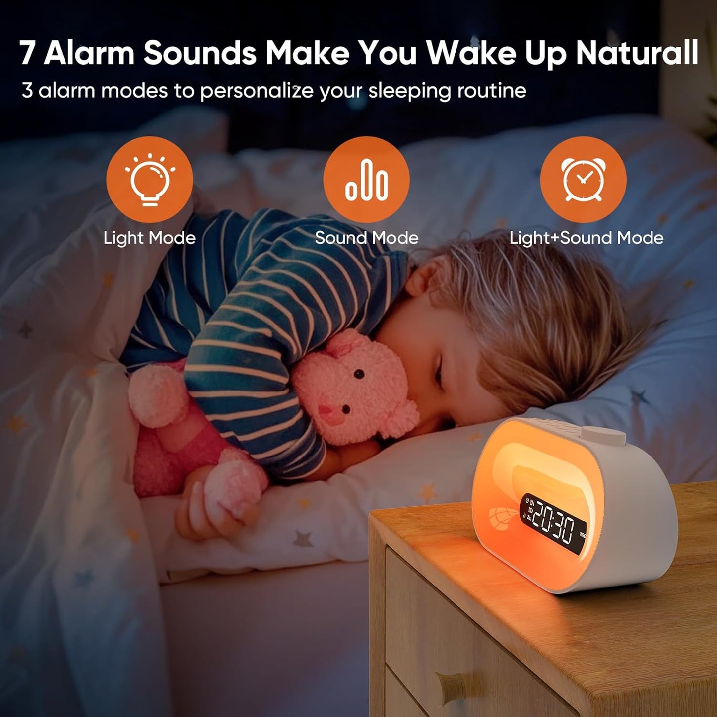 White Noise Sound Machine & Sunrise Alarm Clock, 30 Sleep Sounds, 14 Night Lights, 0-100% Dimmer, Dual Alarm, Sleep Timer, Dimmable Bedside Lamp Wake Up Light for Heavy Sleepers Adults, Kids, Bedrooms