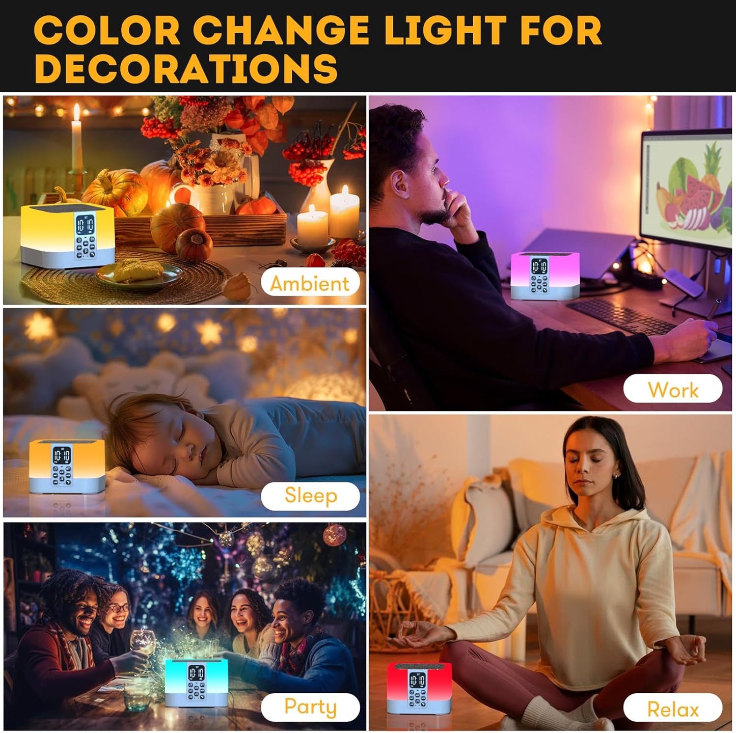 Night Light Bluetooth Speaker, Multi-Color Changing Alarm Clock for Bedrooms, Dimmable Bedside Lamp, Best Birthday Gift