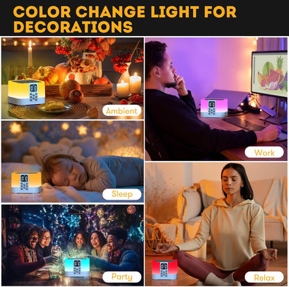 Night Light Bluetooth Speaker, Multi-Color Changing Alarm Clock for Bedrooms, Dimmable Bedside Lamp, Best Birthday Gift