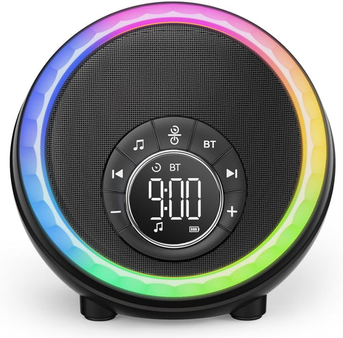Night Light Bluetooth Speaker Alarm Clock, Portable Sound Machine with White Noise, Touch Bedside Lamp for Bedroom, Dimmable Warm Light, RGB Color Changing